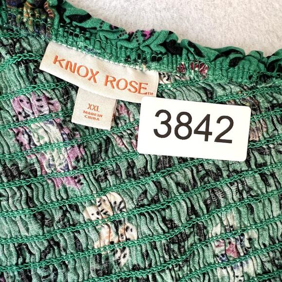 Knox Rose Dress Women's Plus XXL Green One Shoulder Aline Smocked Tiered Floral - Picture 7 of 11